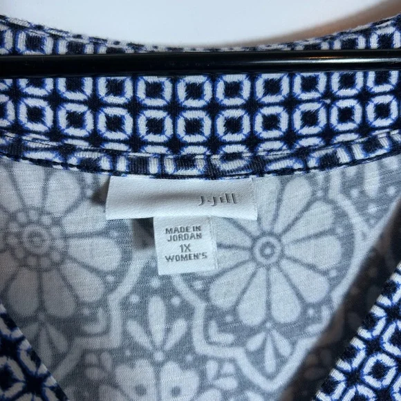 J Jill Women’s Plus 1X Sleeveless Maxi Dress Blues Geometric Pattern 3627 - Picture 6 of 9